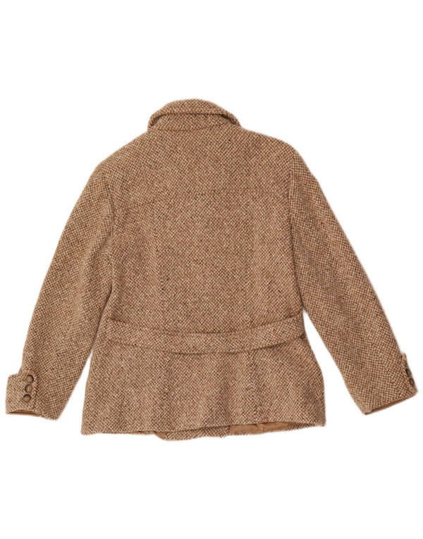 Max Mara Womens Weekend Pea Coat UK 16 Large Beige Herringbone Wool