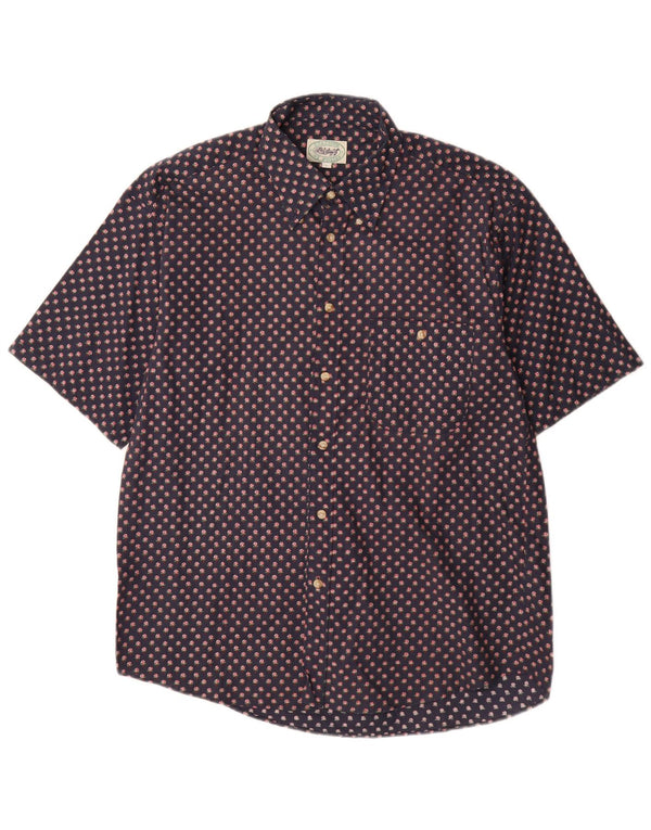 Camicia vintage da uomo a maniche corte grande cotone floreale blu navy