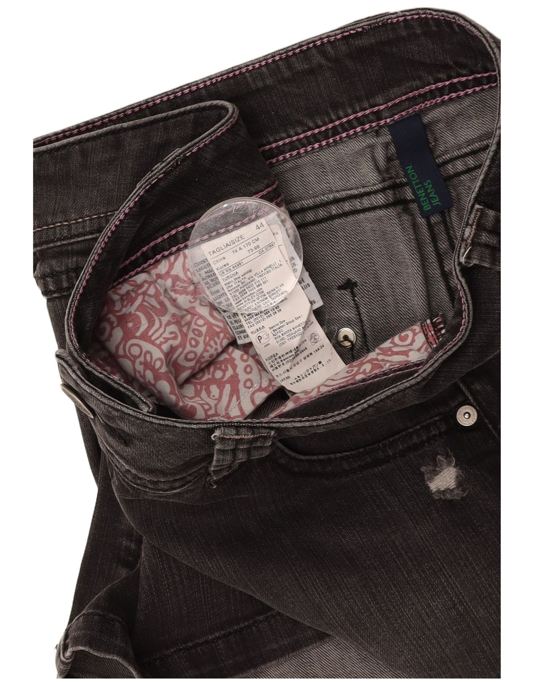 Gonna in denim invecchiato BENETTON da donna IT 44 medio W30 cotone grigio