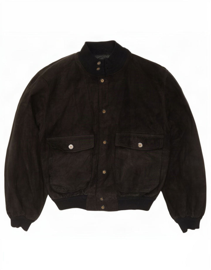 Giubbotto bomber in pelle scamosciata vintage da uomo UK 36 piccolo in pelle nera