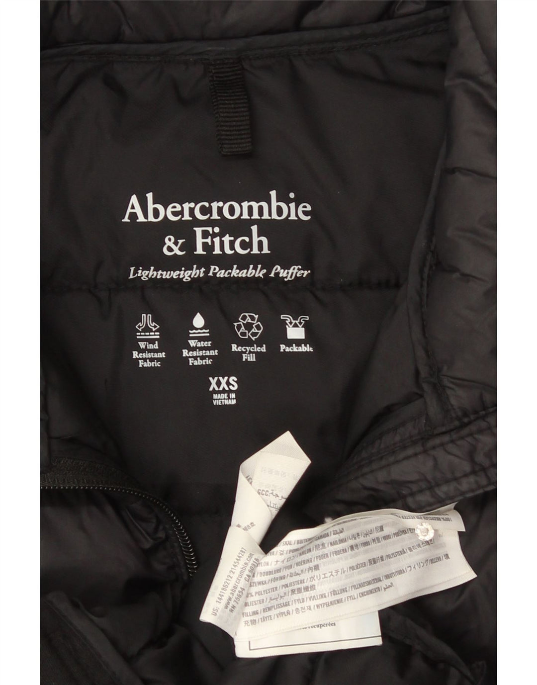 Giacca imbottita da donna Abercrombie & Fitch UK 2 2XS poliestere nero