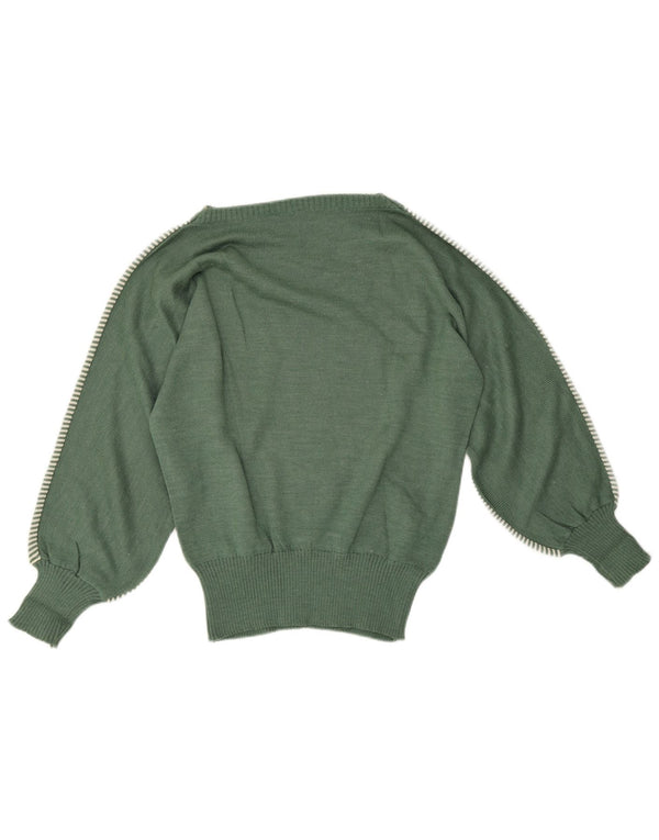 Maglione vintage da donna con scollo a barca UK 16 a righe verdi grandi