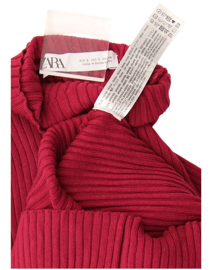 ZARA Womens Crop Turtle Neck Jumper Sweater UK 8 Small Maroon Viscose