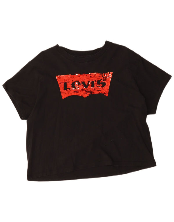 T-shirt grafica corta da donna Levi's Top UK 16 grande cotone nero