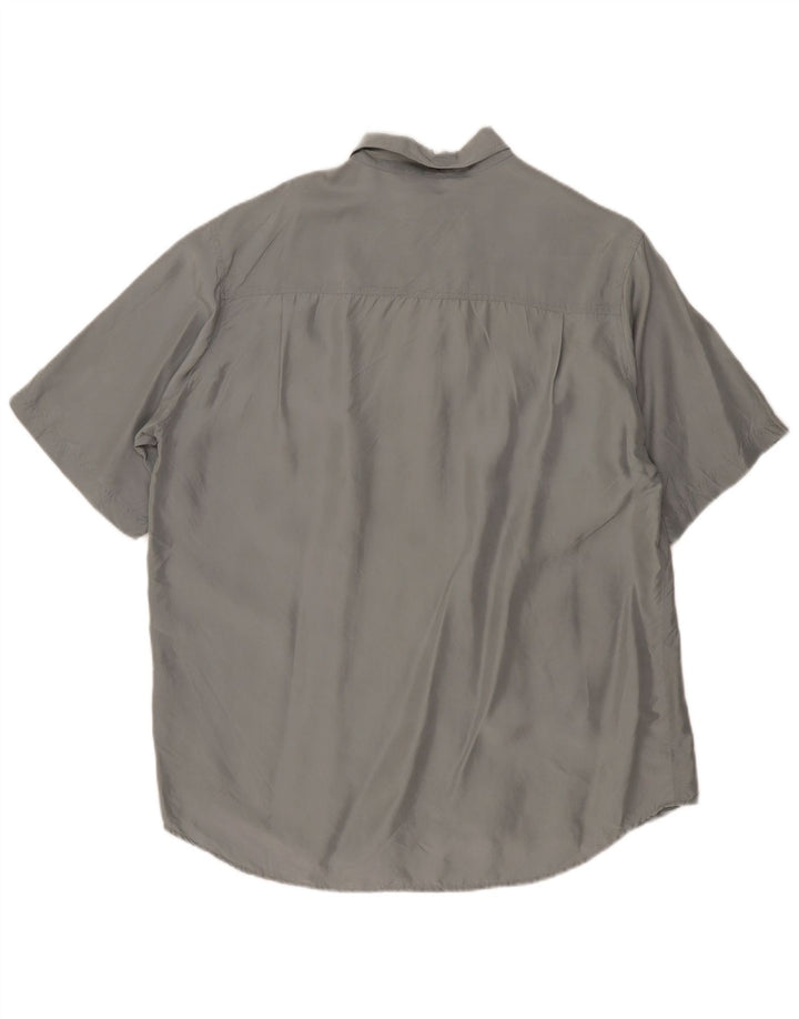 Nuova camicia a maniche corte da uomo veloce taglia 41/42 grande seta grigia