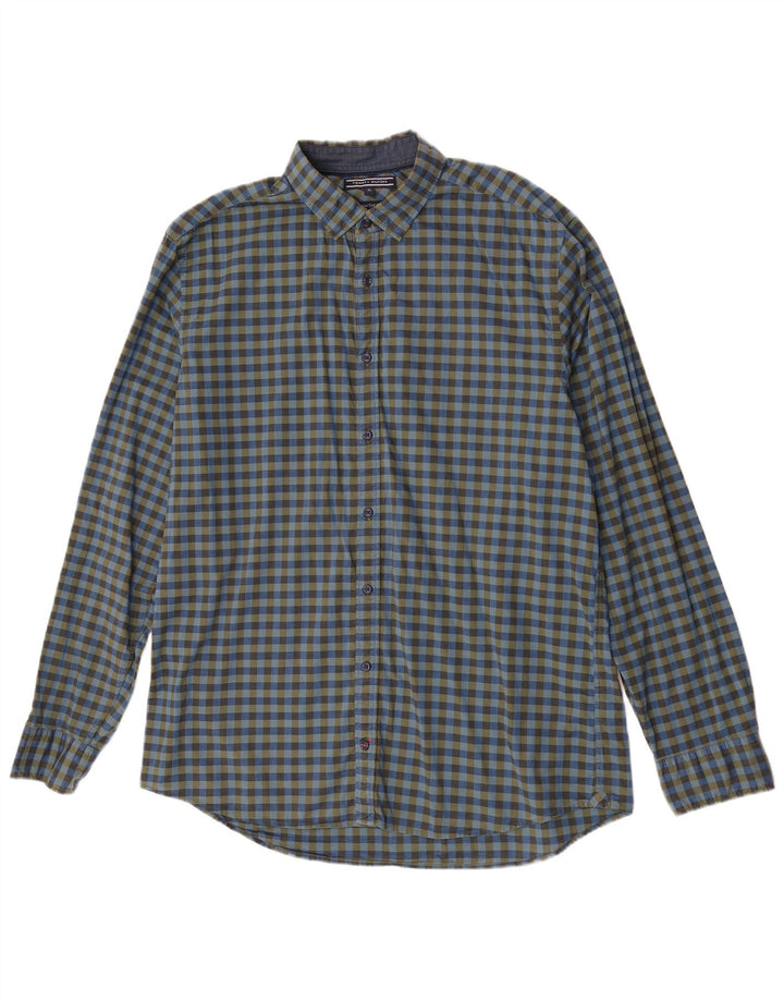 Camicia da uomo Tommy Hilfiger XL in cotone a quadretti blu
