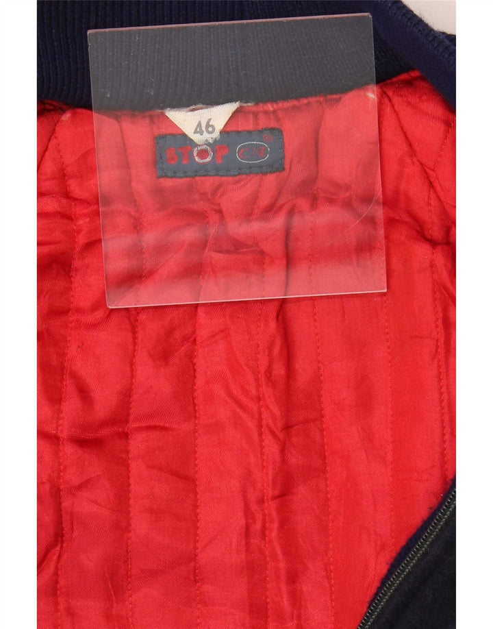 Giubbotto bomber vintage da uomo IT 46 piccolo in lana blu navy