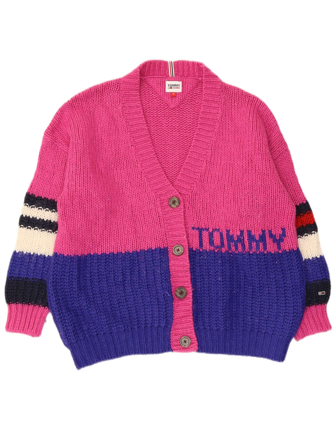 Maglione cardigan grafico da donna Tommy Hilfiger UK 14 Rosa medio