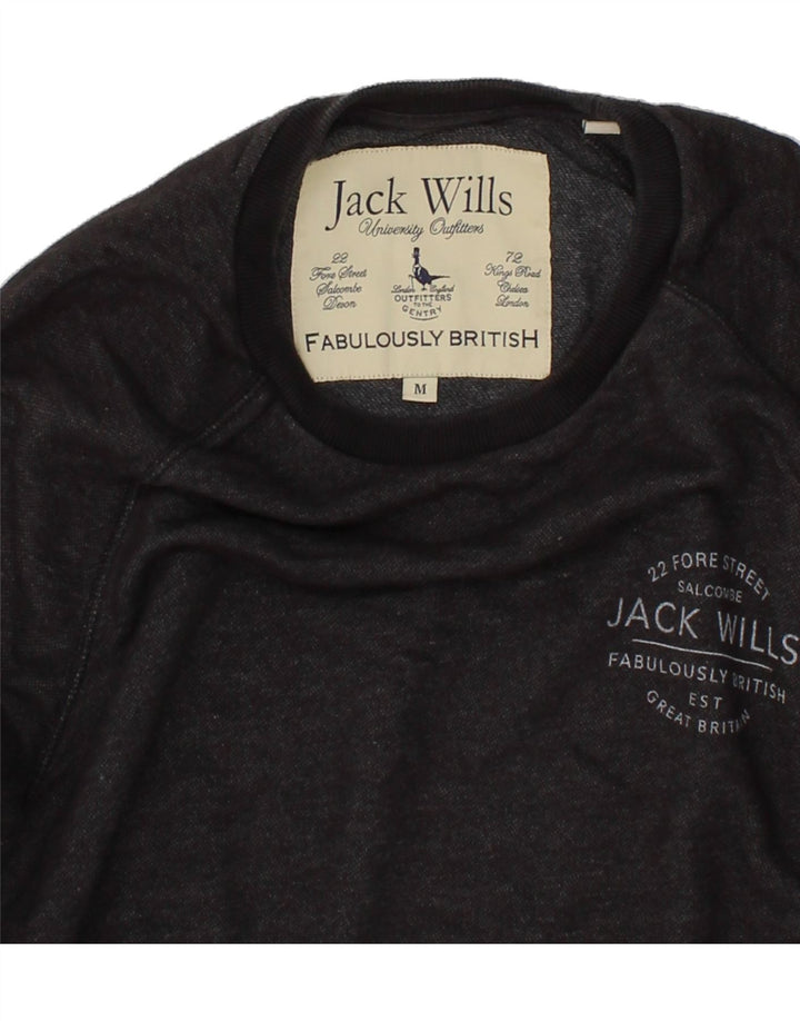 JACK WILLS Mens Graphic Sweatshirt Jumper Medium Black Cotton Vintage Jack Wills and Second-Hand Jack Wills from Messina Hembry 