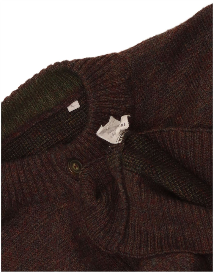 Maglione vintage da uomo con collo con bottoni grafici, grande acrilico marrone