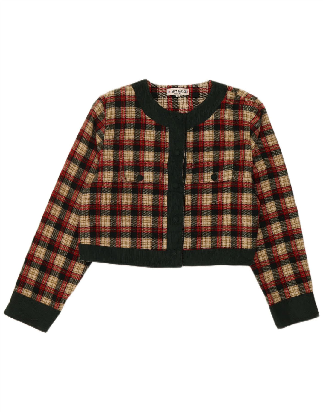 Giacca blazer corta da donna a 5 bottoni Enara Camice UK 14 medio rosso a quadri