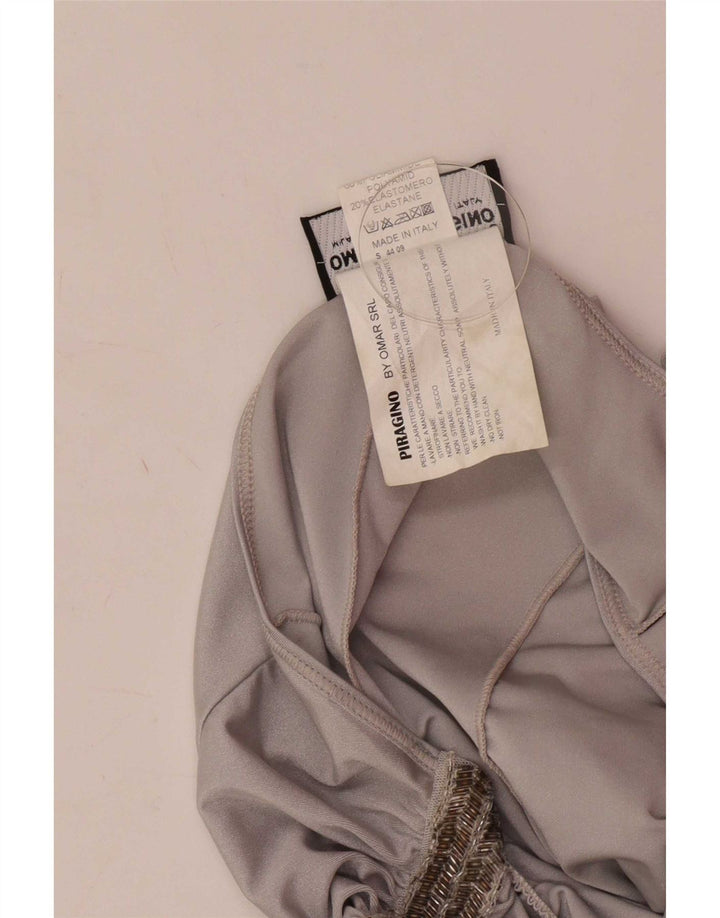 Abito monospalla da donna vintage UK 12 medio argento in poliammide