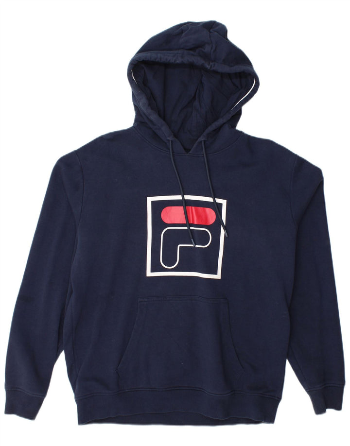 Maglione con cappuccio grafico da uomo Fila in cotone blu navy medio