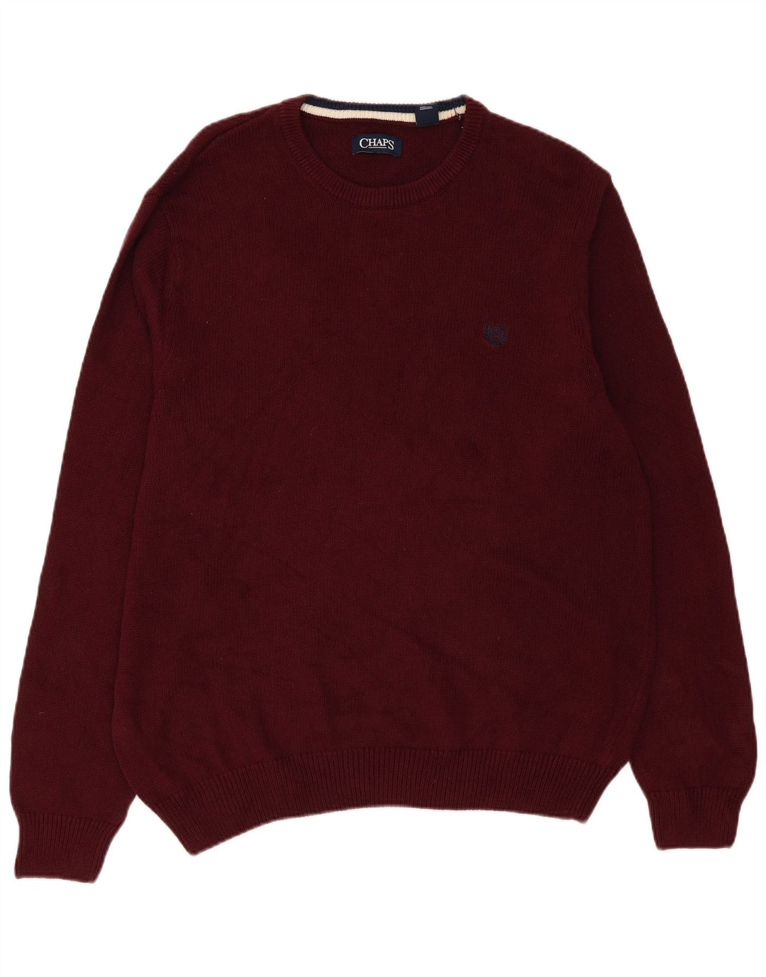 Maglione maglione girocollo da uomo Chaps XL in cotone bordeaux