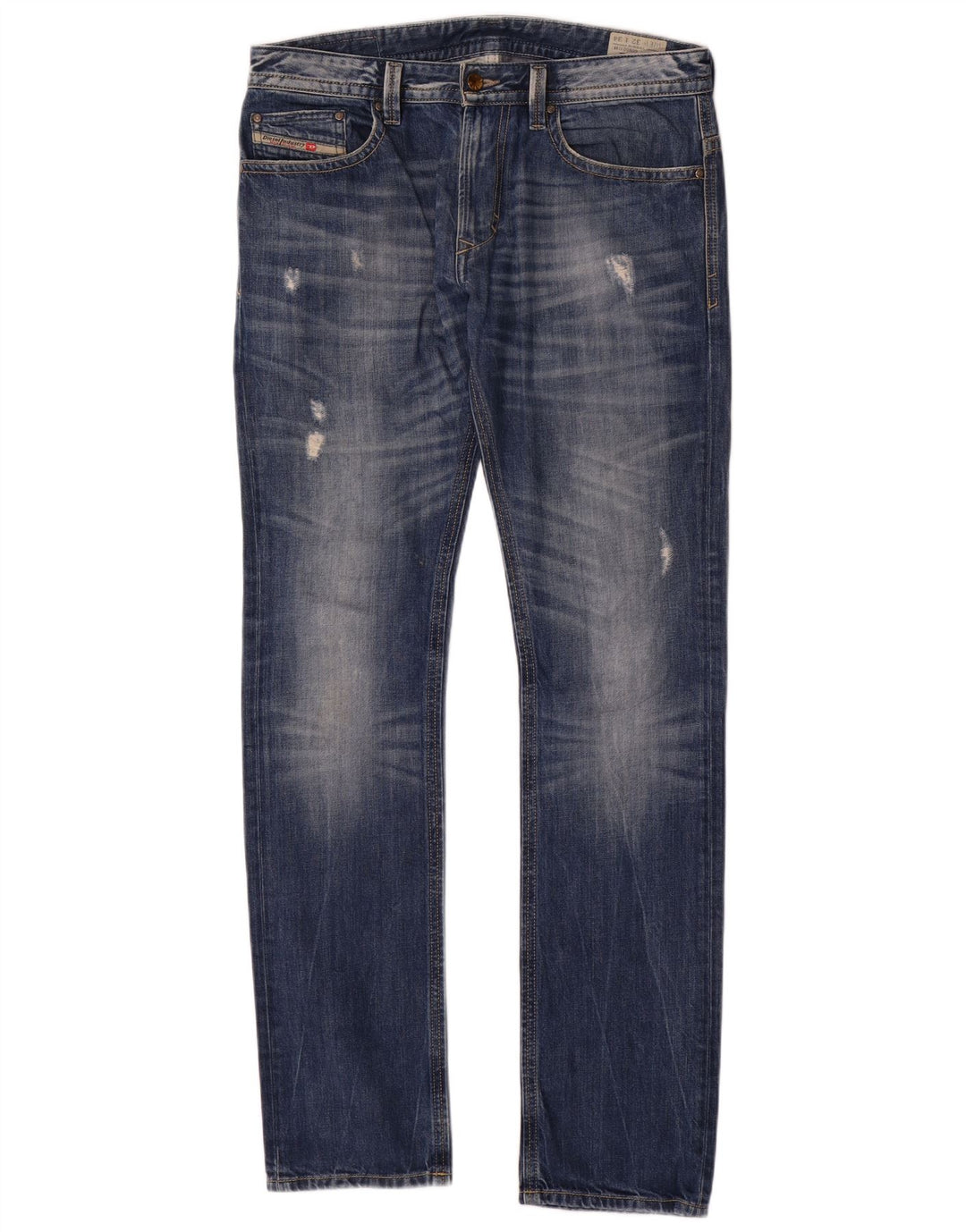 Jeans dritti invecchiati da uomo Diesel W32 L34 cotone blu