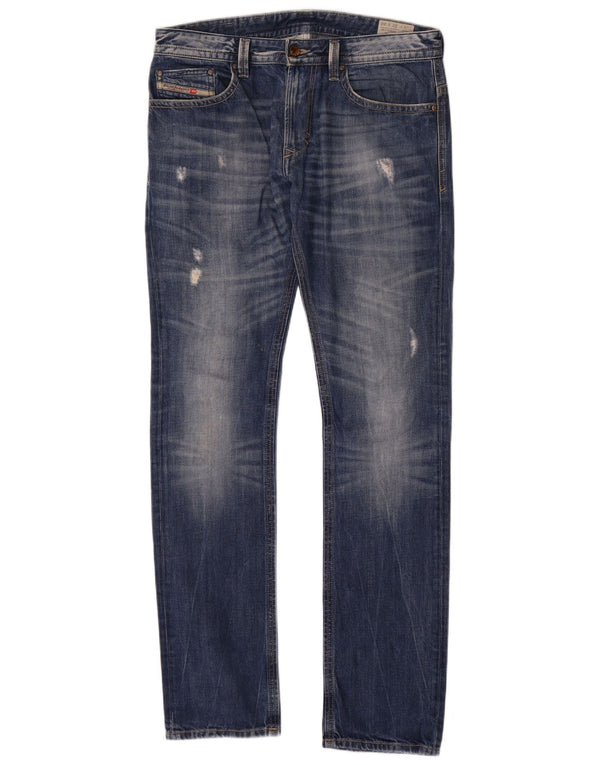 Jeans dritti invecchiati da uomo Diesel W32 L34 cotone blu