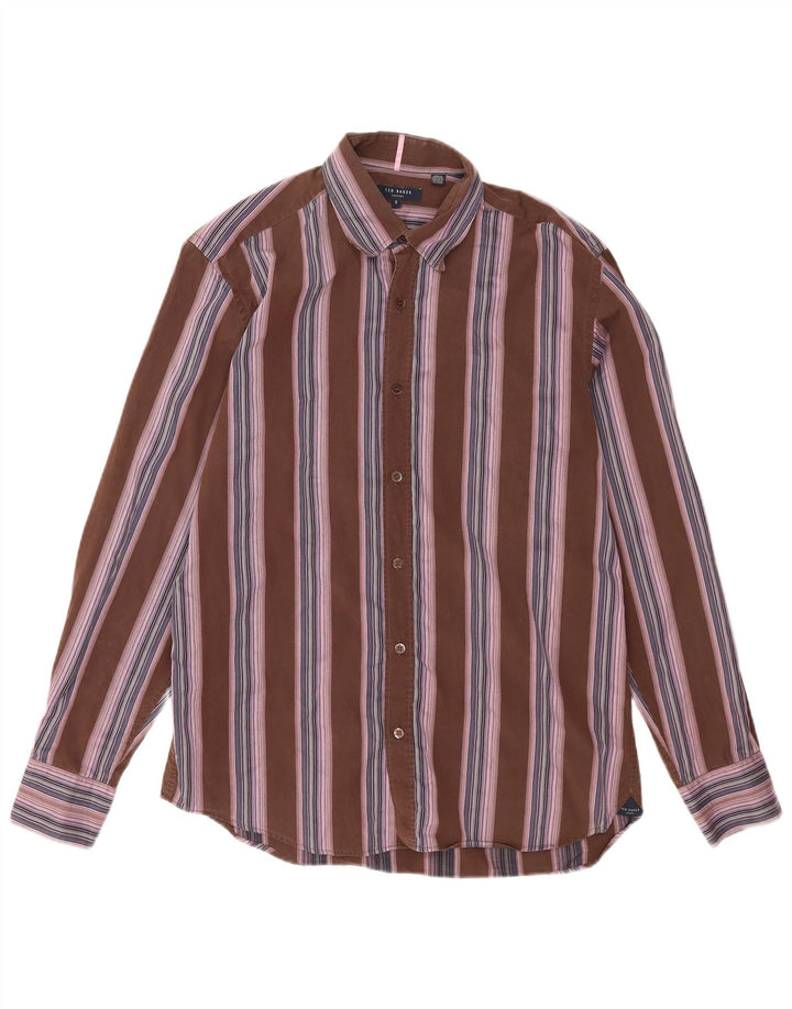 Ted Baker Camicia da uomo Taglia 3 Cotone a righe marrone medio