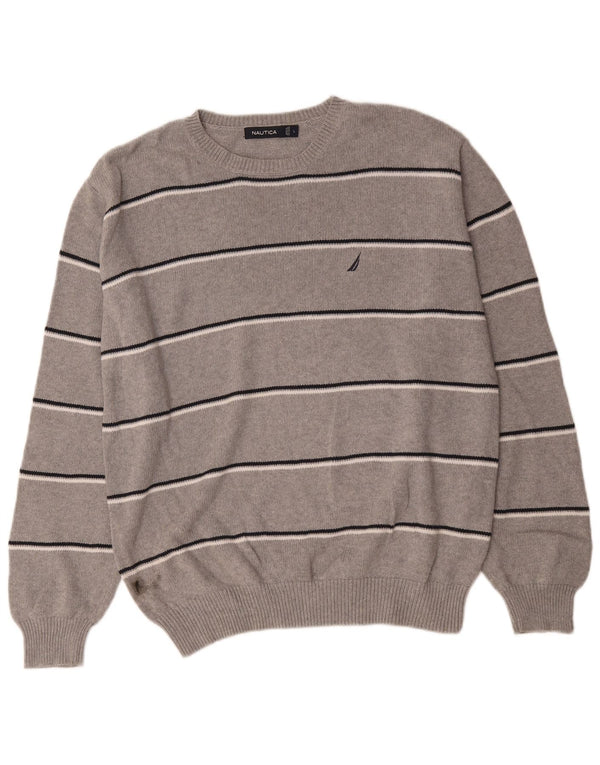 Maglione da uomo girocollo Nautica, cotone a righe grandi, grigio