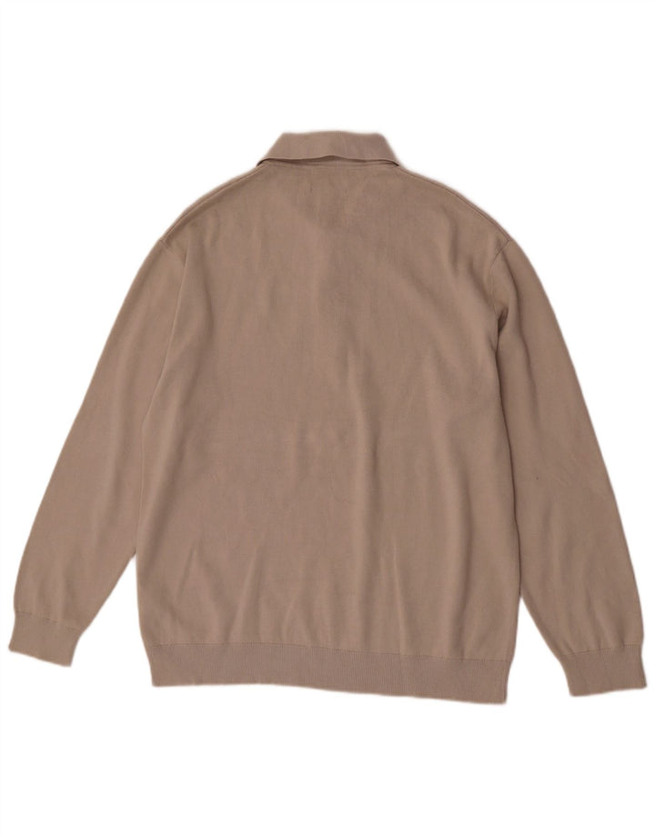 Maglione da uomo rilassato con collo a polo, cotone beige medio
