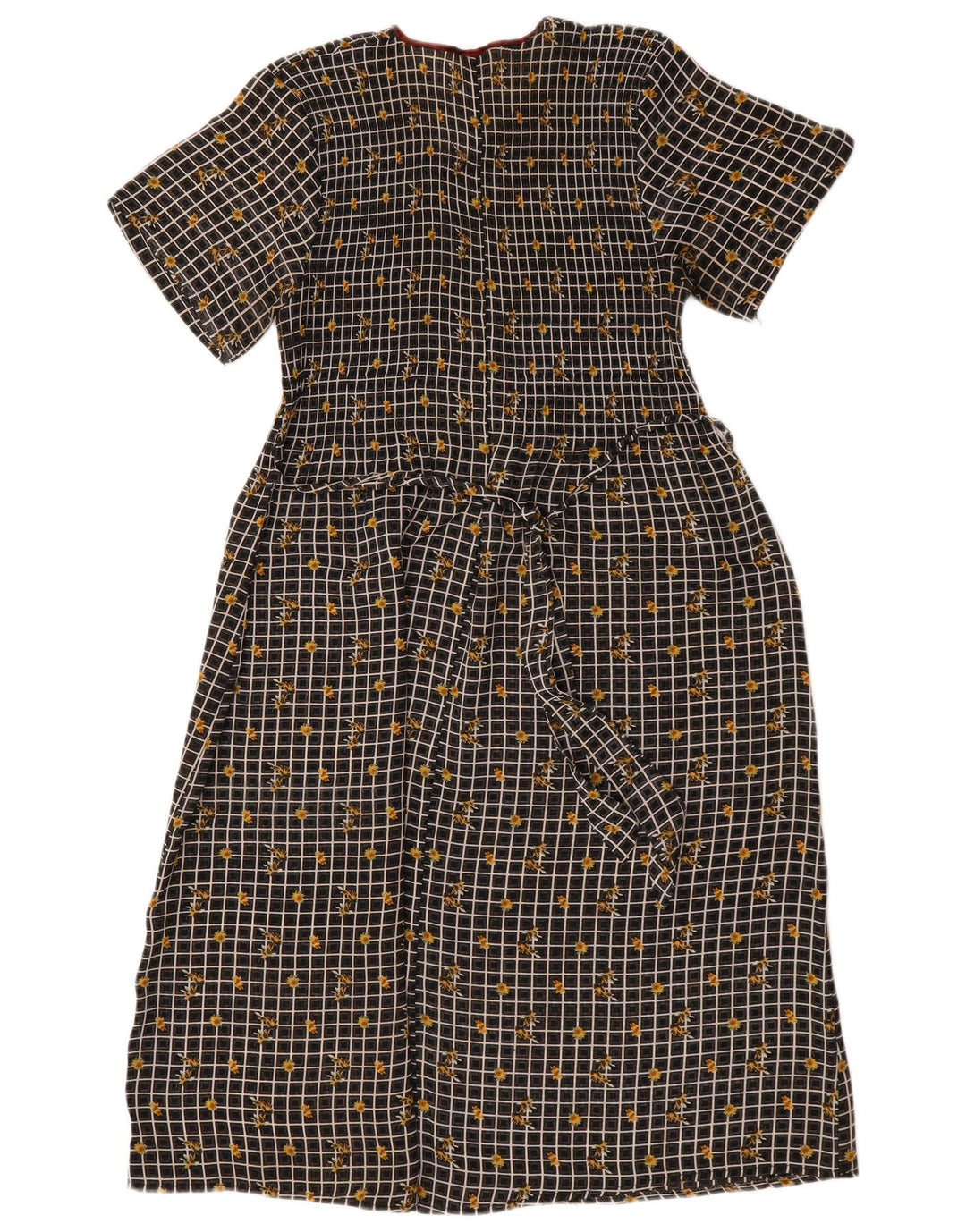 Abito lungo da donna vintage UK 14 medio nero floreale
