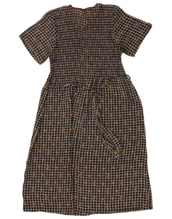 Abito lungo da donna vintage UK 14 medio nero floreale