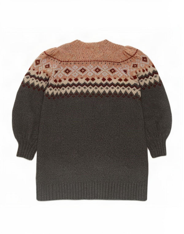 Maglione maglione girocollo da donna Zara UK 14 Acrilico Fair Isle grigio medio