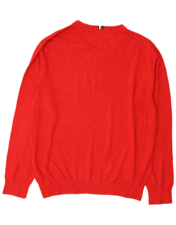 Tommy Hilfiger Mens V-Neck Jumper Sweater 2XL Red Cotton