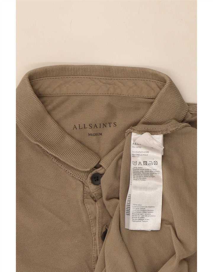 Polo da uomo a maniche lunghe All Saints in cotone beige medio