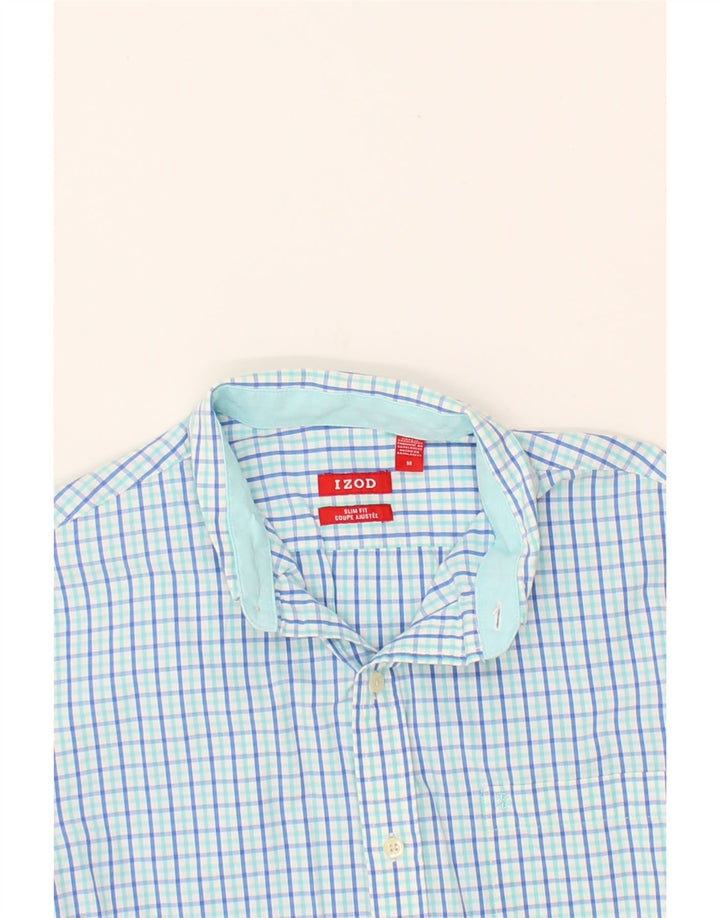IZOD Mens Slim Fit Shirt Medium Blue Check Cotton Vintage Izod and Second-Hand Izod from Messina Hembry 