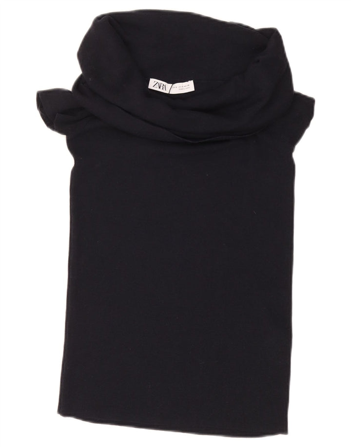ZARA Camicetta Corta da Donna Top UK 12 Viscosa Nera Media