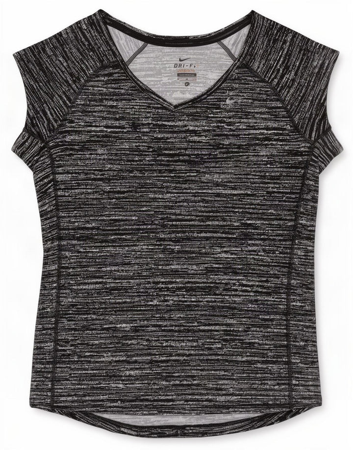 T-shirt Nike Dri Fit da donna, taglia UK 12, poliestere medio nero screziato