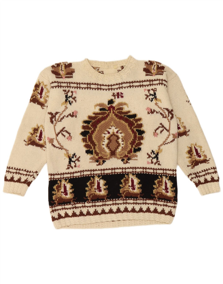 Maglione maglione girocollo da donna vintage UK 14 retrò beige medio
