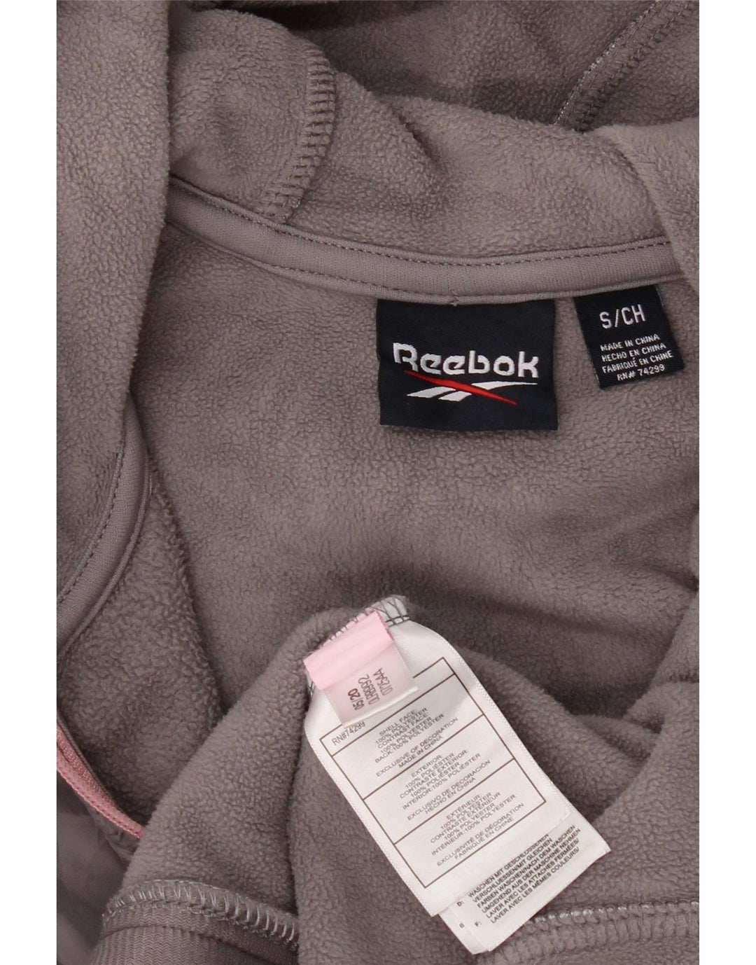 REEBOK Womens Zip Hoodie Sweater UK 10 Small Grey Colourblock Polyester Vintage Reebok and Second-Hand Reebok from Messina Hembry 