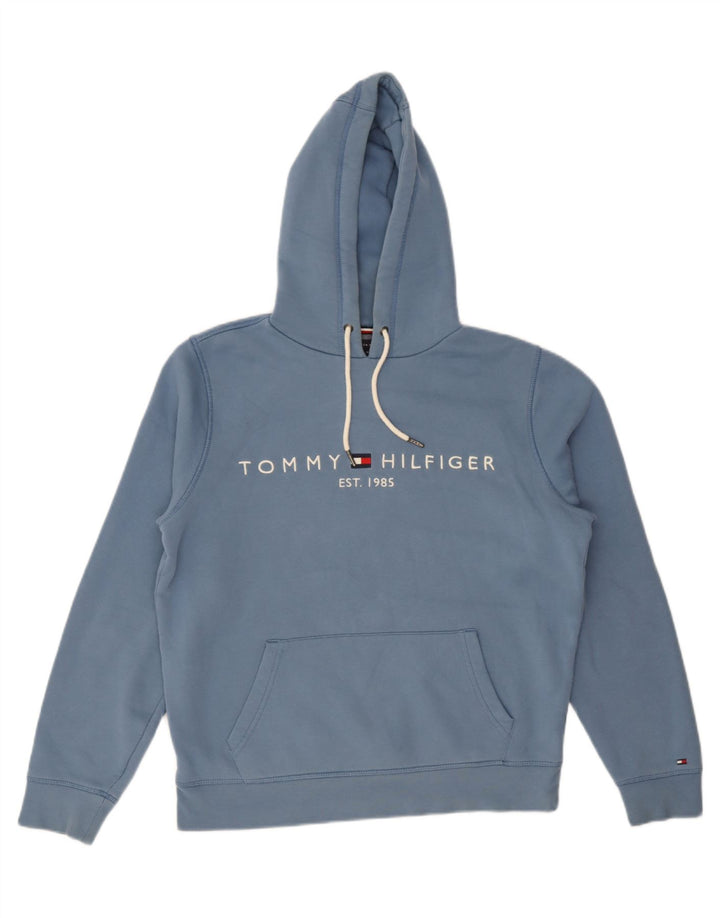 Maglione con cappuccio grafico da uomo Tommy Hilfiger in cotone blu medio
