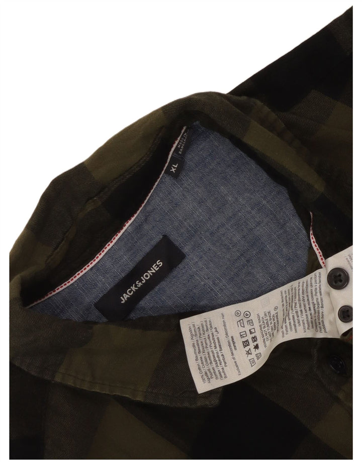 Camicia da uomo in flanella Jack & Jones XL in cotone a quadri kaki