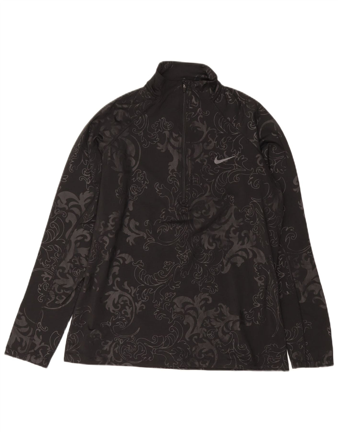 NIKE Top da tuta pullover con zip e collo Dri Fit da donna UK 18 XL Nero Paisley