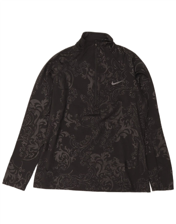 NIKE Top da tuta pullover con zip e collo Dri Fit da donna UK 18 XL Nero Paisley