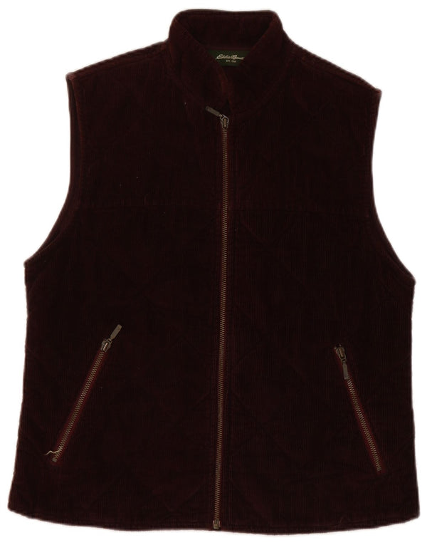 Gilet da donna in velluto a coste trapuntato Eddie Bauer UK 12 cotone marrone medio