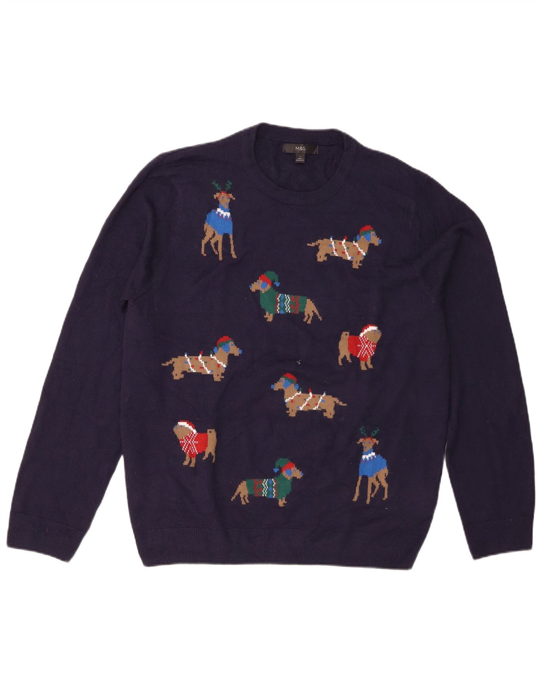 Maglione maglione girocollo da uomo Marks & Spencer grande blu navy Fair Isle
