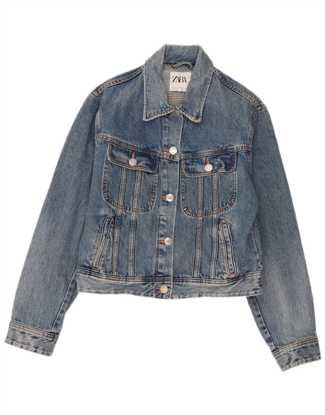 Giacca di jeans oversize da donna Zara UK 10 piccola in cotone blu