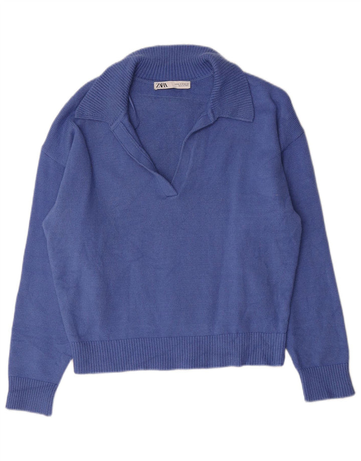 Maglione maglione collo alto da donna Zara UK 14 viscosa blu medio