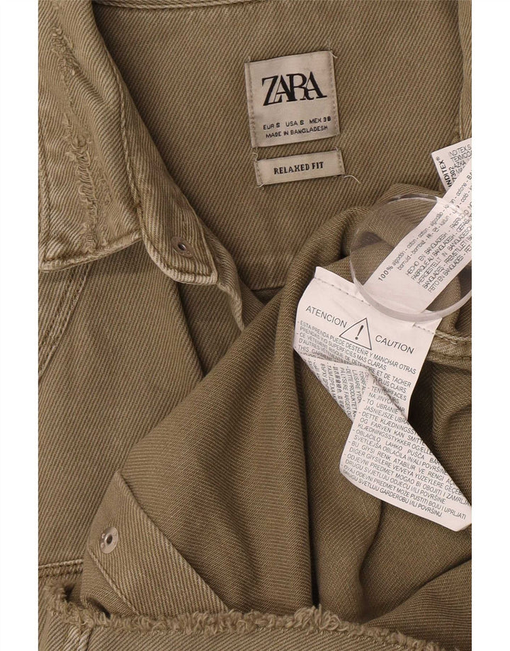 Camicia Zara da uomo in denim dalla vestibilità comoda e invecchiata, piccola, in cotone kaki