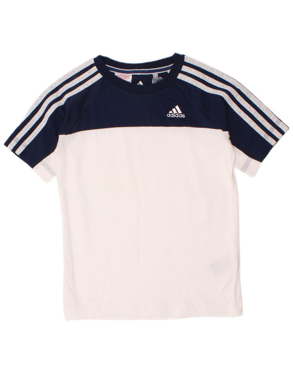 Maglietta Adidas Climalite da ragazzo, 7-8 anni, in cotone color block bianco