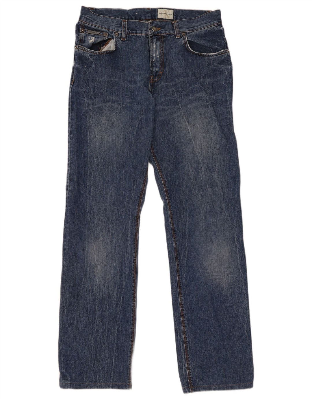 Jeans dritti invecchiati da uomo Calvin Klein W34 L31 cotone blu