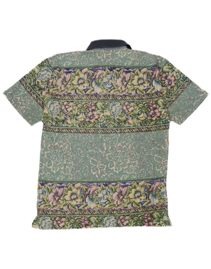 Polo vintage da uomo in cotone floreale verde medio