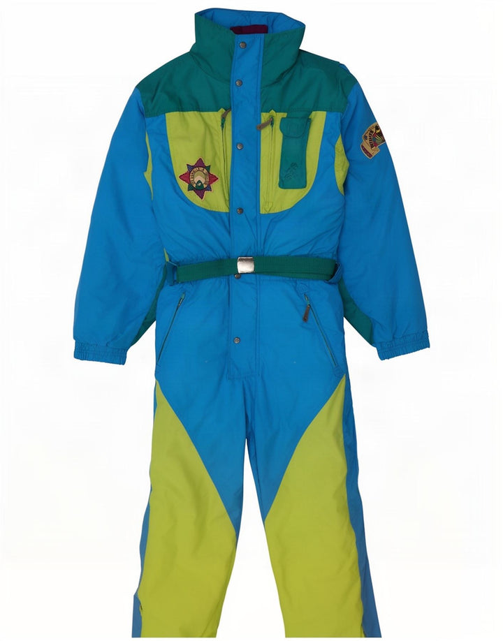 Tuta da sci vintage da uomo IT 48 Nylon color block blu medio