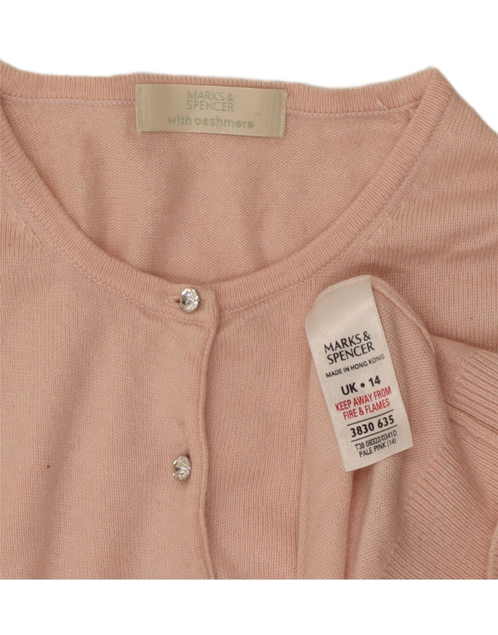 Maglione cardigan corto da donna Marks & Spencer UK 14 Viscosa rosa medio