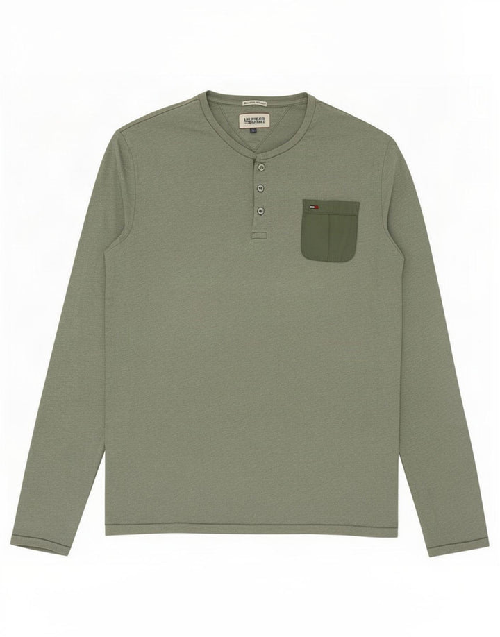 Tommy Hilfiger Top da uomo a maniche lunghe in cotone chiazzato grigio grande