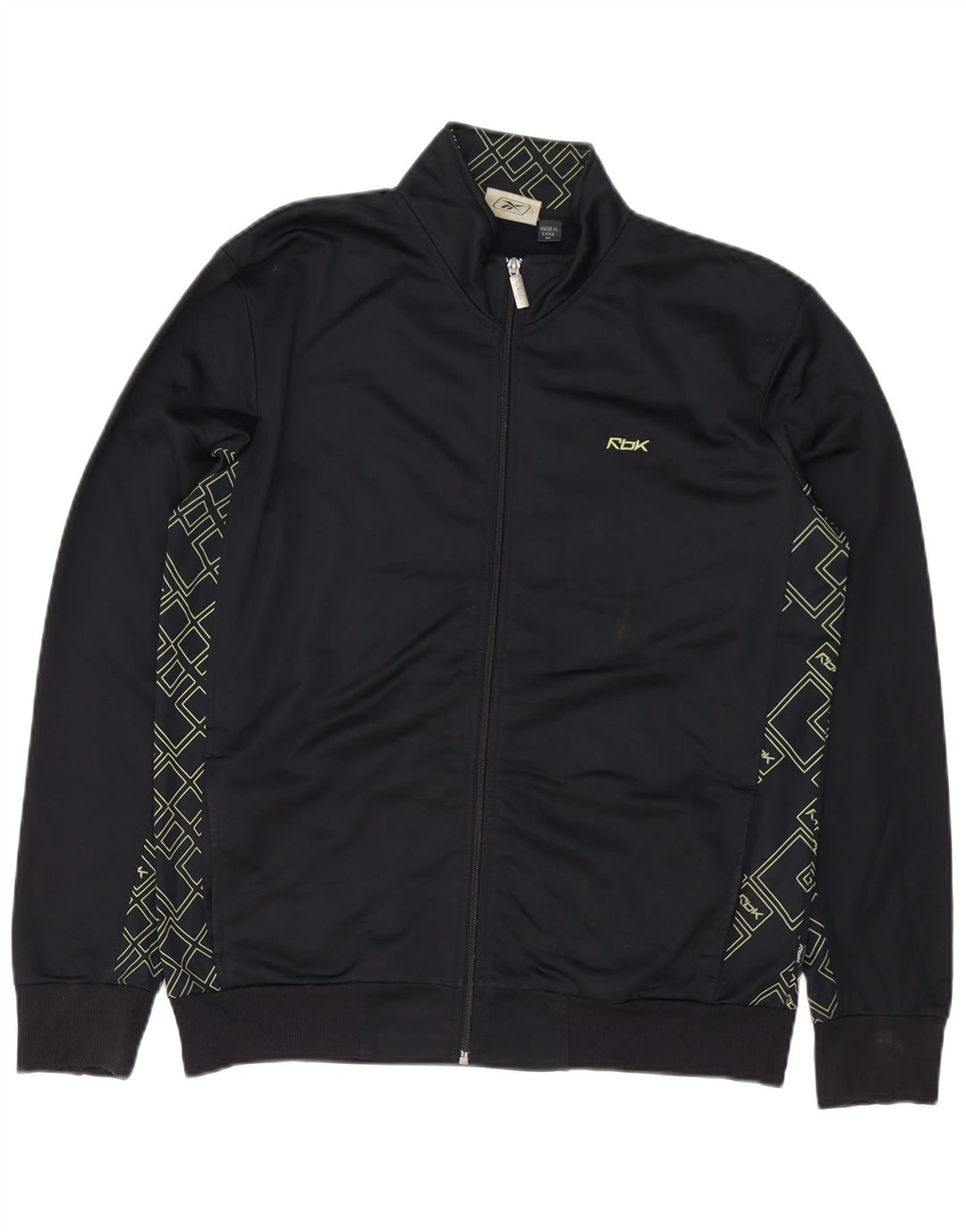 REEBOK Giacca da tuta grafica da uomo in poliestere geometrico nero medio
