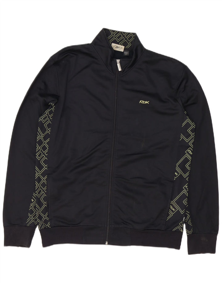 REEBOK Giacca da tuta grafica da uomo in poliestere geometrico nero medio